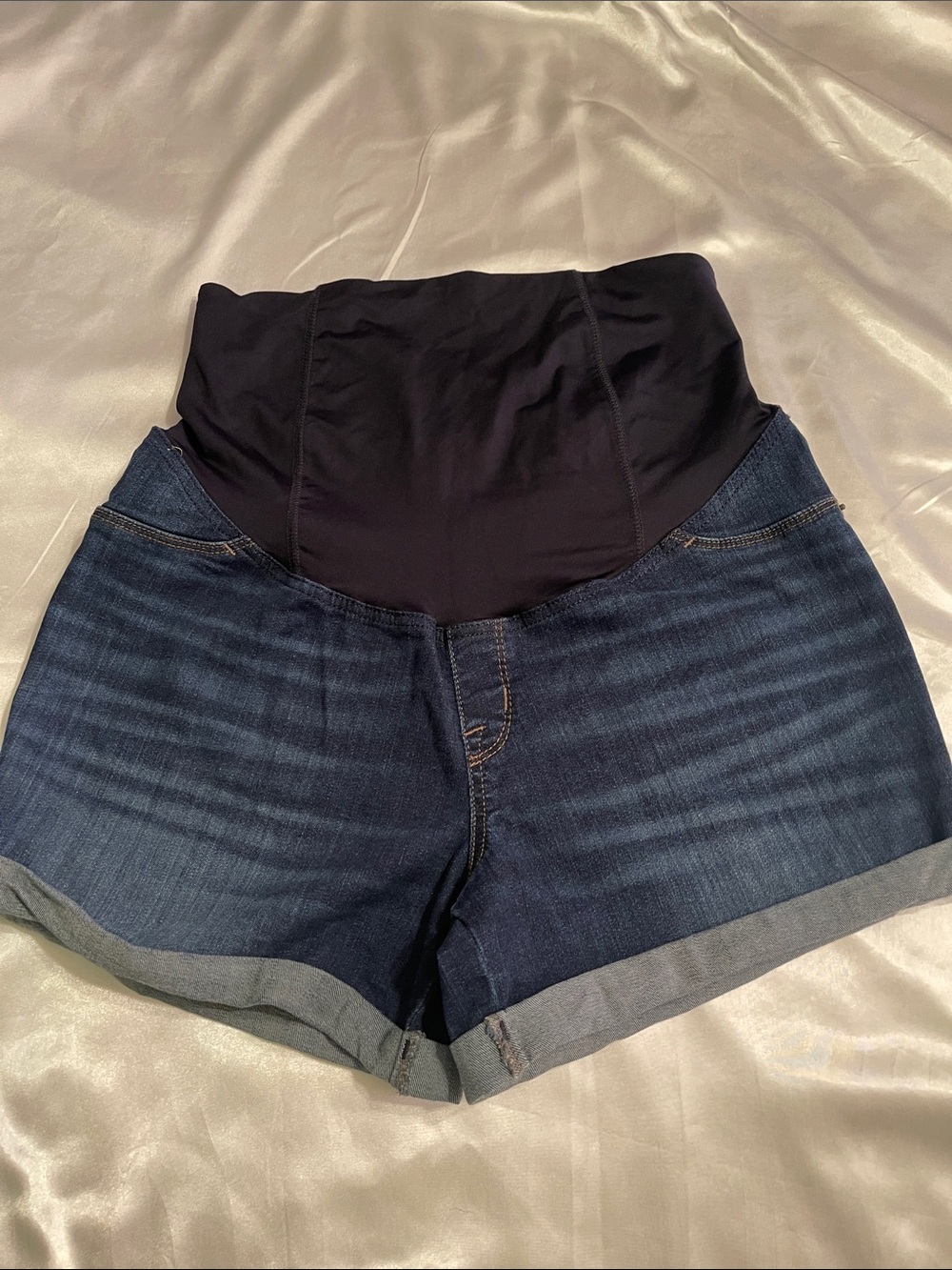 Isabel Maternity by Ingrid & Isabel Dark Blue Denim Shorts with Black Belly Band